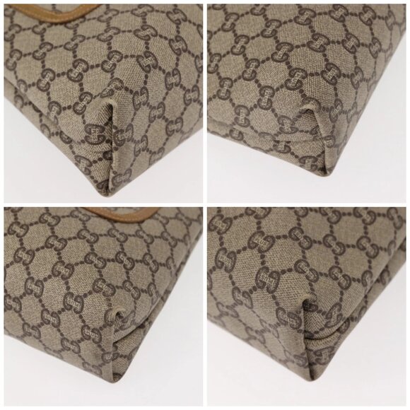 GUCCI GG Plus Supreme Web Sherry Line Tote Bag PVC Beige Gold - Picture 14 of 16